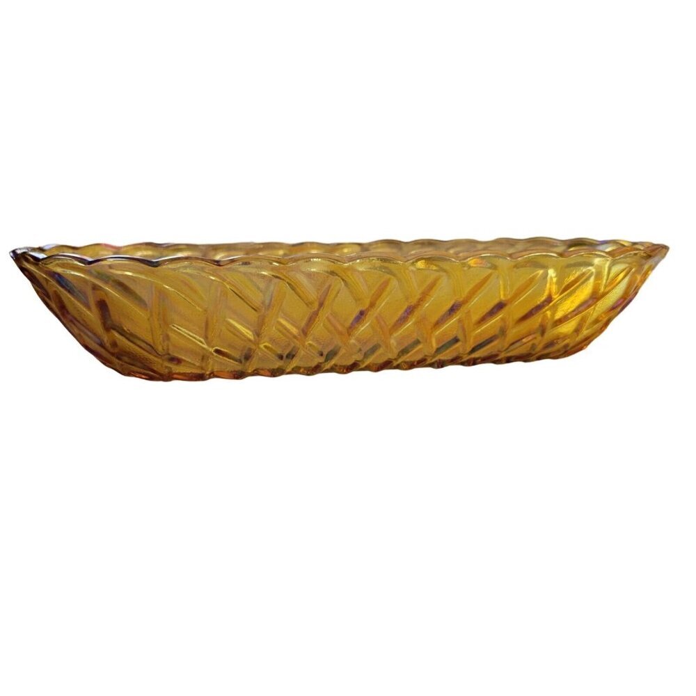 Vintage Indiana Glass Amber Carnival Pretzel Pattern Oblong Serving Dish
